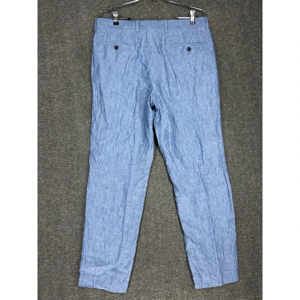 100% Linen Dress Pants Slacks Men 34x30 Blue Bar III Beach Wedding Preppy